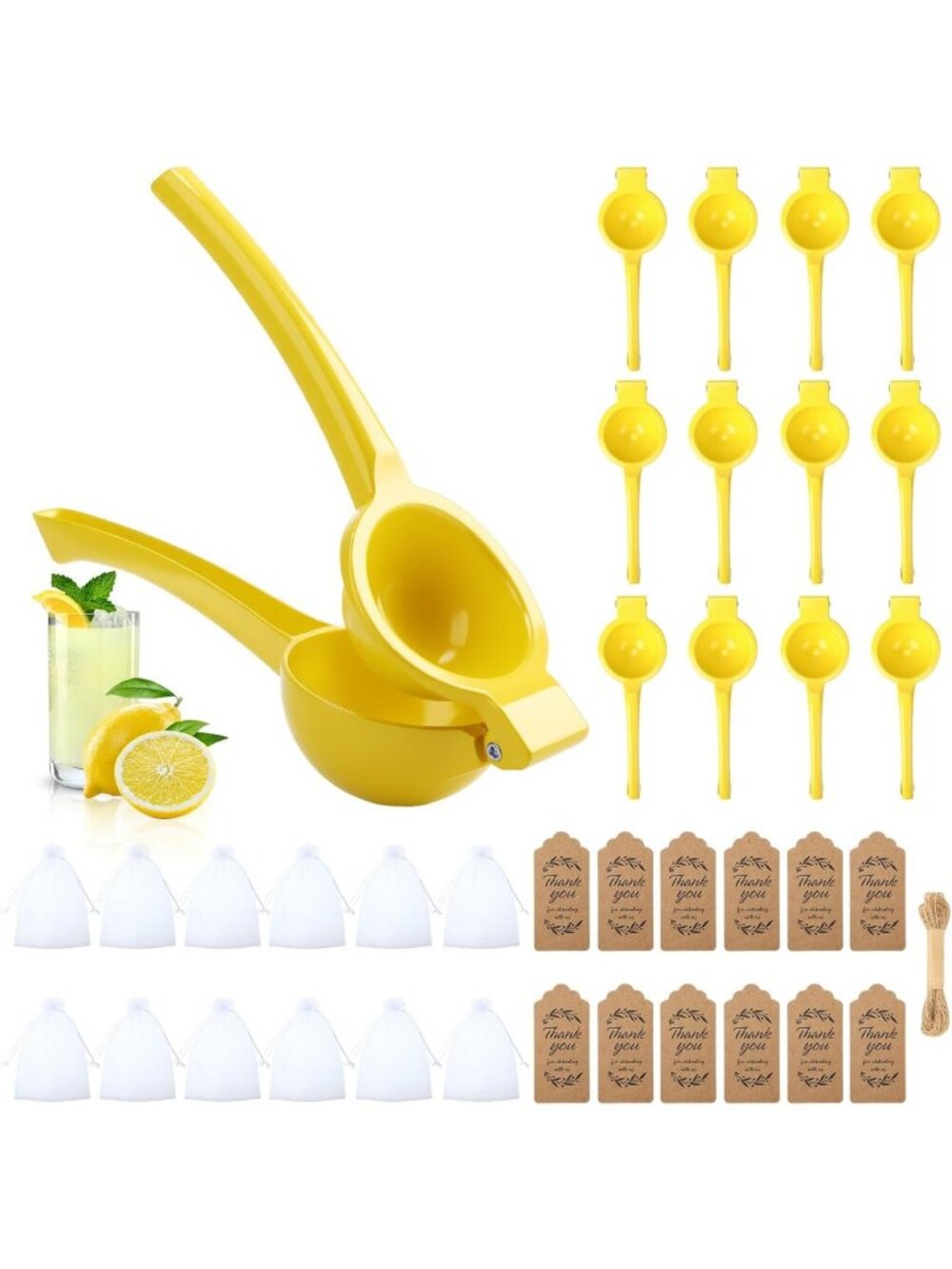 12-Piece Manual Lemon Squeezer Set - Citrus Juicer, Easy to Use, Bright Yellow